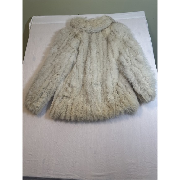 Vintage Saga Blue Fox Finland Stroller Fur Jacket White Silver Size L Beautiful! - Picture 12 of 16